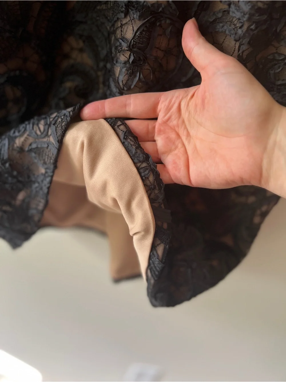 Vintage 80s Tadashi Shoji Black Lace Midi Dress with Nude Underlay - Picture 6 of 7